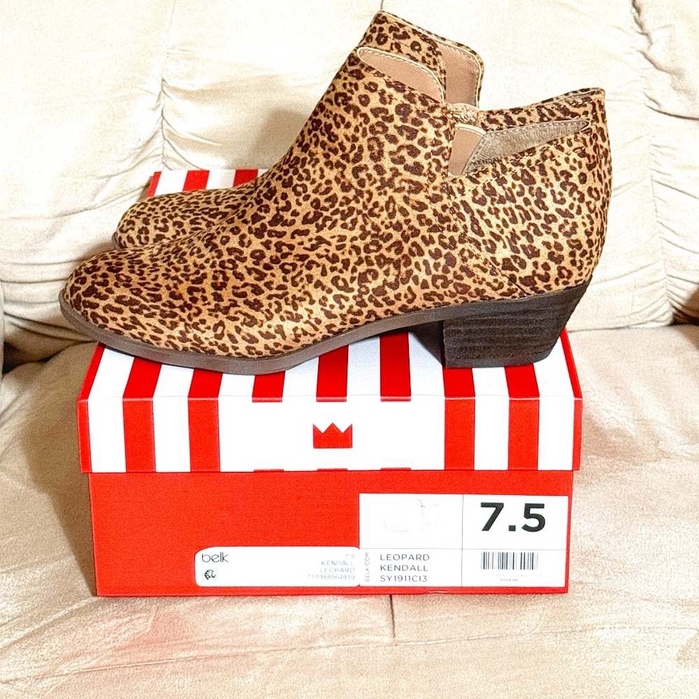 Crown & Ivy Ankle Boots - Booties - Size 7.5 Leopard Print - New with Box